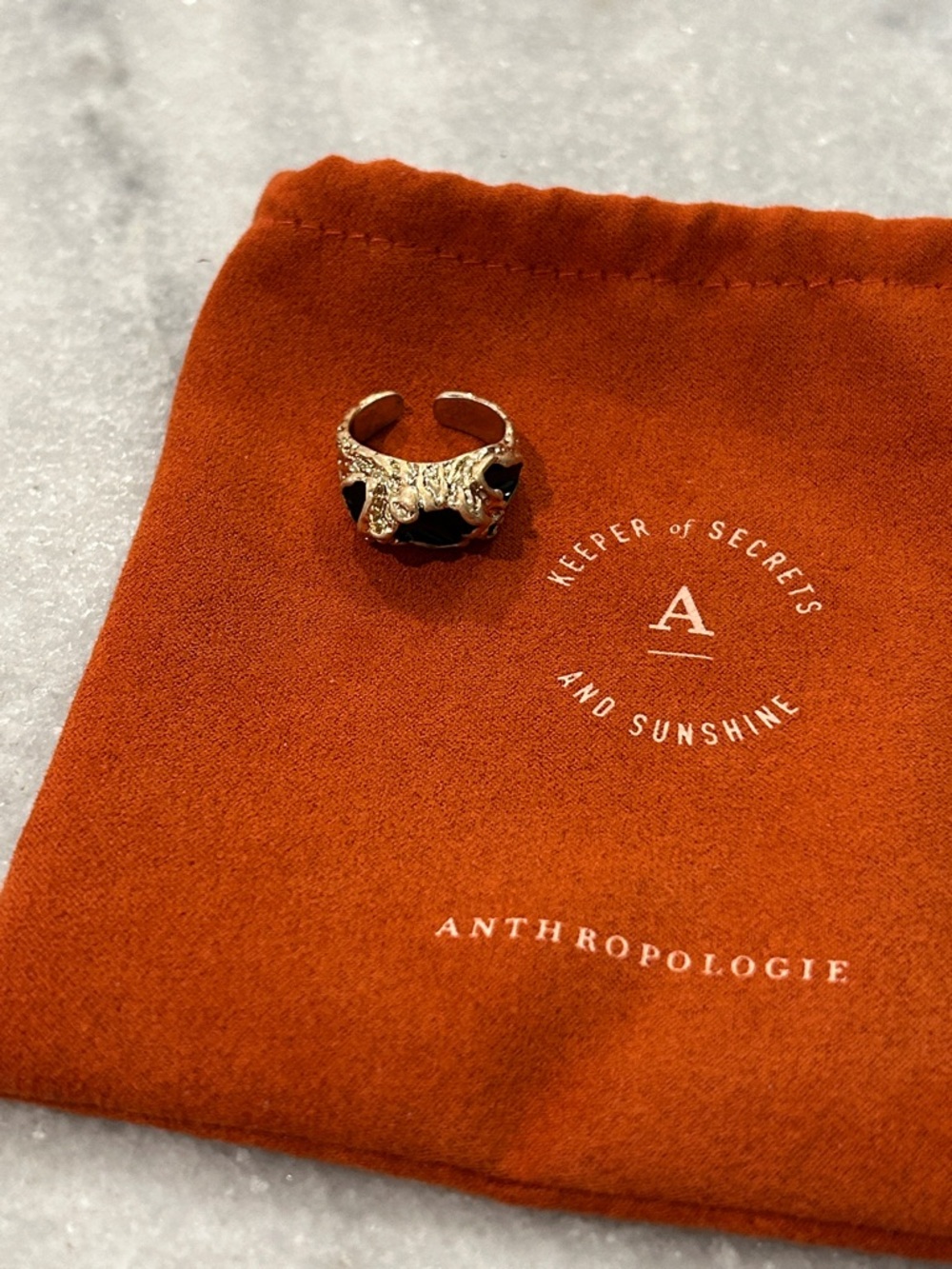Anthropologie Enamel and Gold-colored Adjustable Ring Molten Textured Brutalist